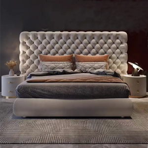 Italian modern light luxury nordic cloth art post-modern double bed large headboard bedroom furnitur