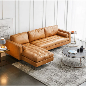 White leather sofa light luxury modern Italian living room three-person corner European leather sofa