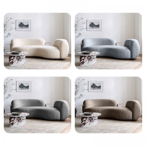 CEO Furniture Factory Light Luxury French Cream Lamb Wool Designer Modern Curved Fabric Sofa 3 Seate