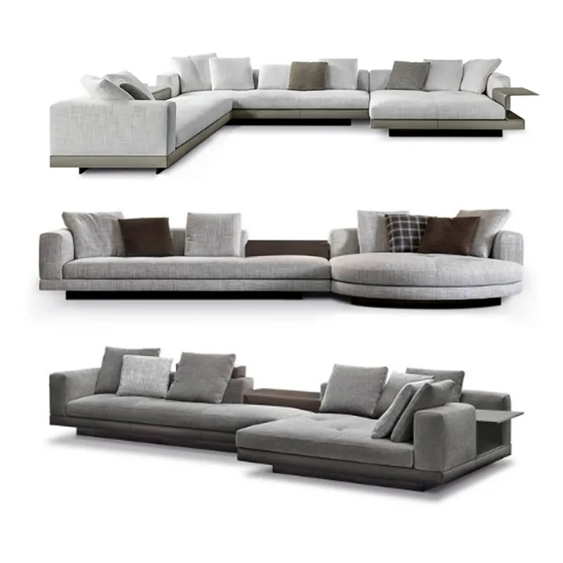 Italy modern leather U L C shape sectional sofa set with wood european design living room furniture luxury big white couch