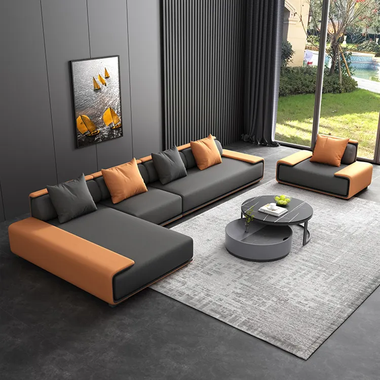 2024 popular new furniture Modern l shaped sofa set furniture sofa living room set leathery cloth design