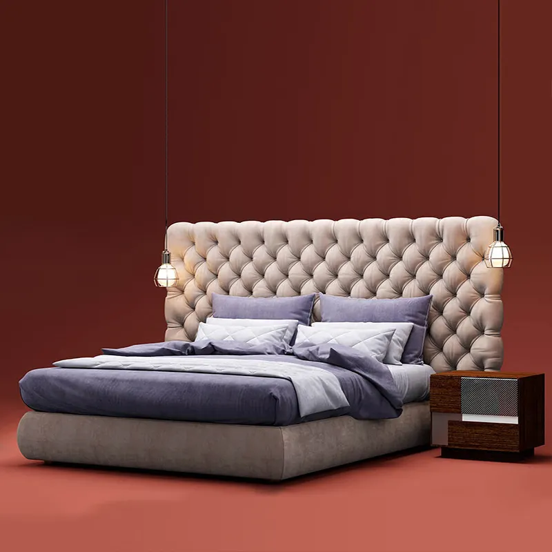 New Contemporary Design High End Luxury Soft Fabric r Double Bed Super King Size Bed Frame for villa