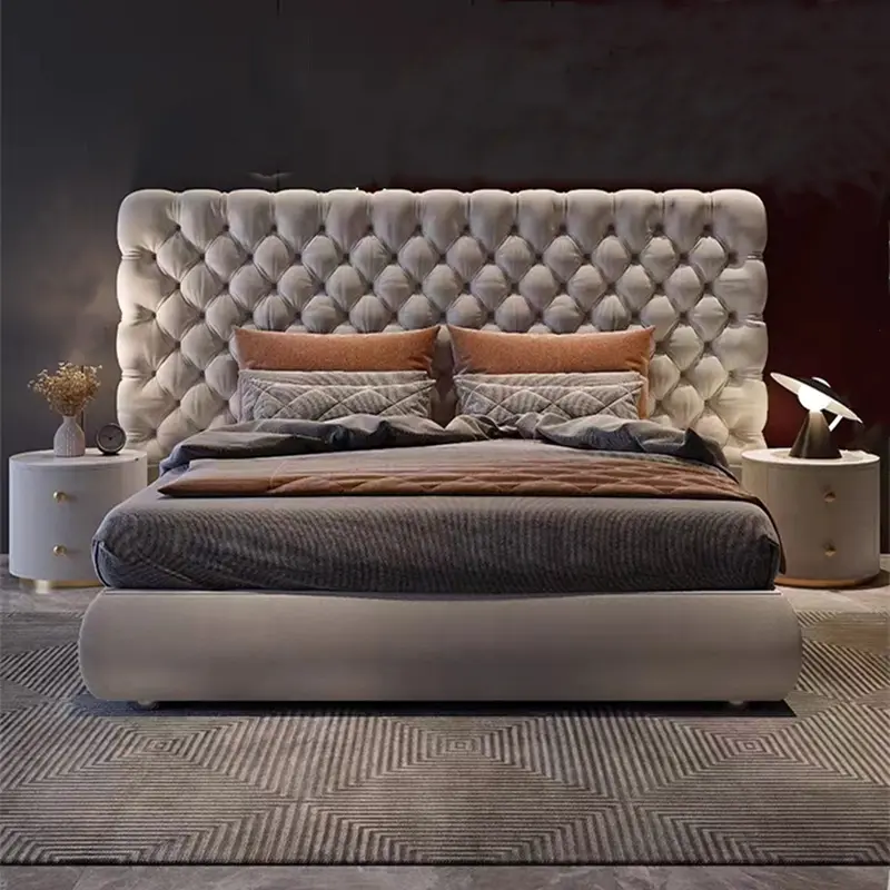 Italian modern light luxury nordic cloth art post-modern double bed large headboard bedroom furniture