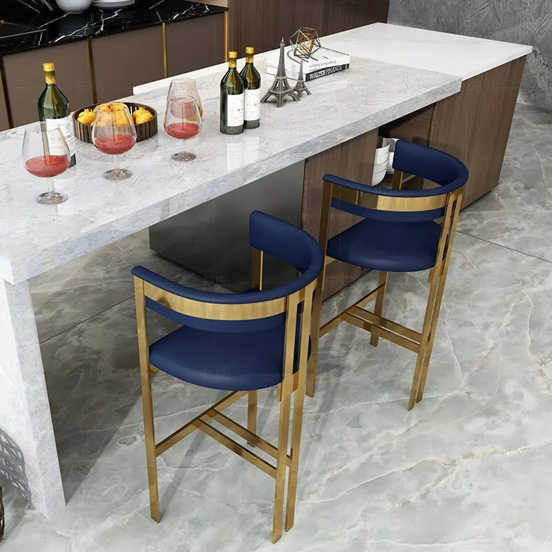 Hot Sale Luxury Modern Dinning Chair Leather Bar Chair Furniture Bar Stools With Gold Legs