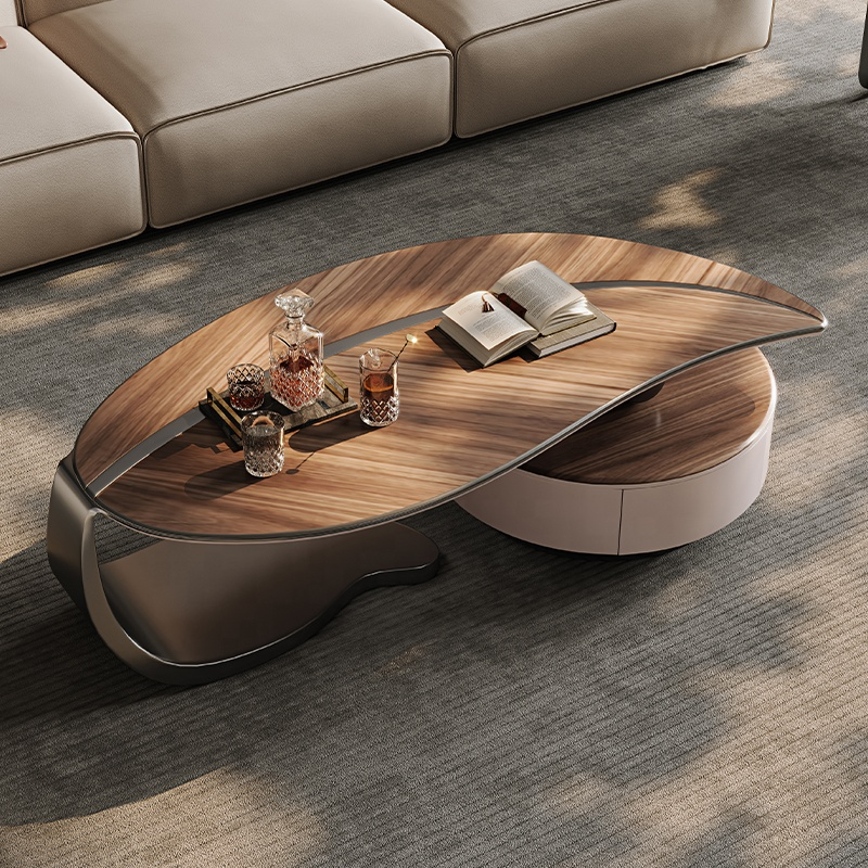 Minimalist Modern Designer Leaf Coffee Table Creative Special-Shaped Small Apartment Living Room Walnut Color Wood Skin Tea Table