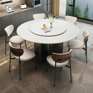 CEO Furniture Factory Luxury Rock Panel Rotary Dining Table With Metal Legs Round Circuit For Home
