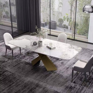 CEO New Furniture Factory Contemporary Dining Table White Metal Copper Dining Table Magnifier Stone 