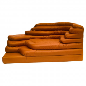 CEO Furniture Factory Ubald Klug DS-1025 "Terrazza" Sofa for De Sede, Brown Leather, 1974